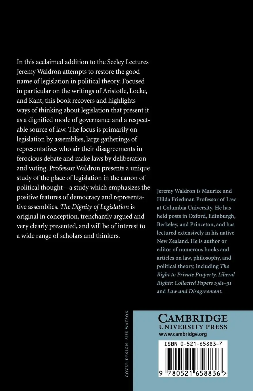 Rückseite: 9780521658836 | The Dignity of Legislation | Jeremy Waldron | Taschenbuch | Englisch