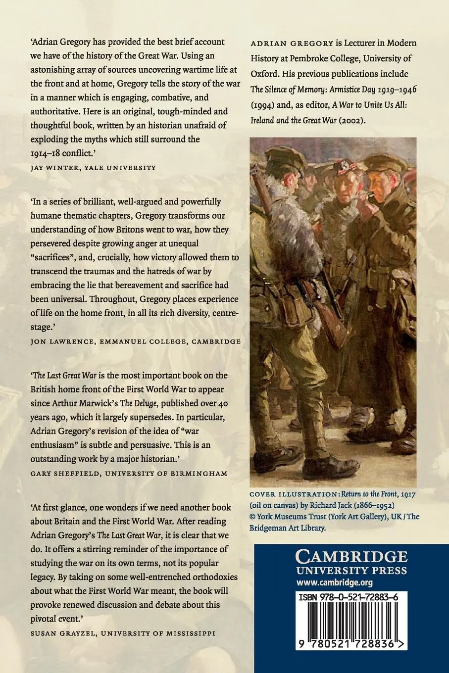 Rückseite: 9780521728836 | The Last Great War | Adrian Gregory | Taschenbuch | Englisch | 2016