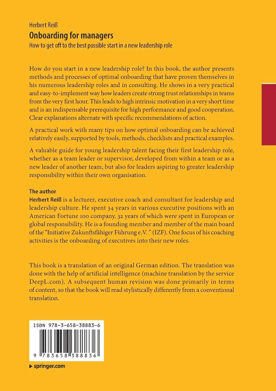 Rückseite: 9783658388836 | Onboarding for managers | Herbert Reiß | Taschenbuch | xiv | Englisch