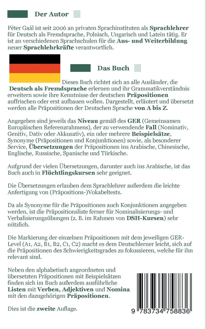 Rückseite: 9783734758836 | Alle Präpositionen von A bis Z mit Beispielen und Übersetzungen...