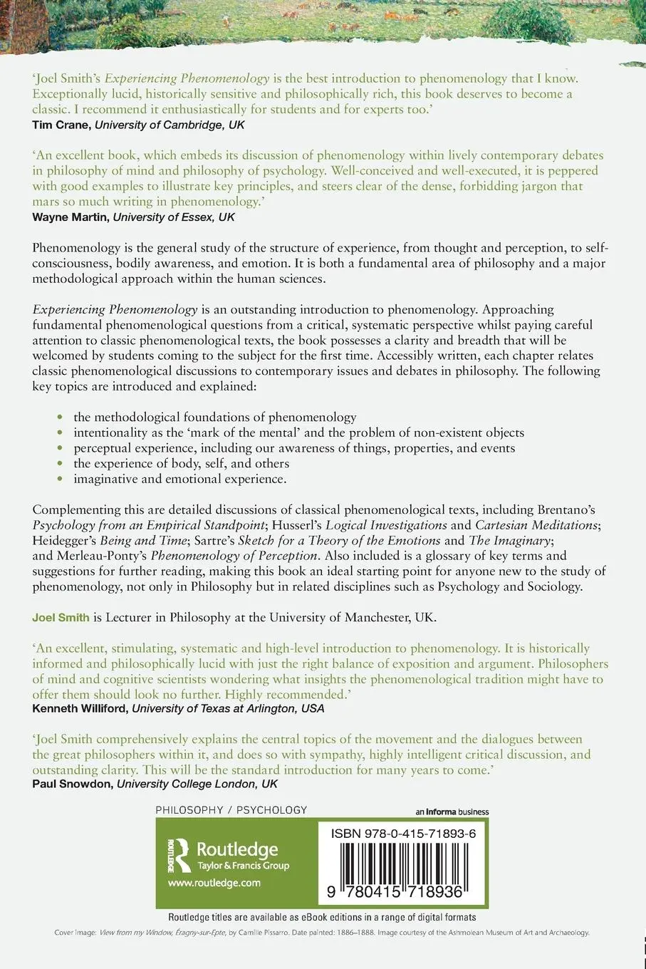 Rückseite: 9780415718936 | Experiencing Phenomenology | An Introduction | Joel Smith | Buch