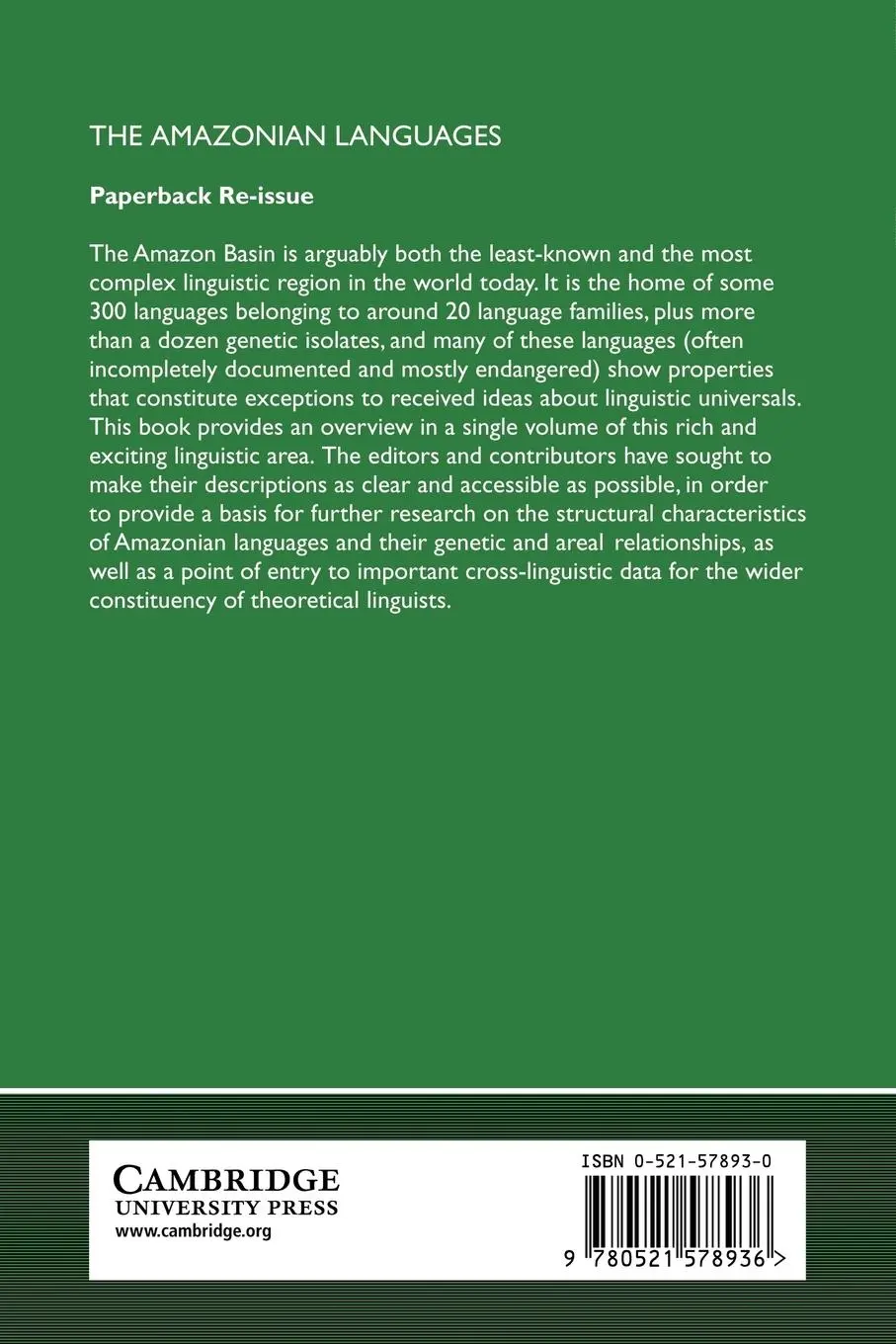 Rückseite: 9780521578936 | The Amazonian Languages | R. M. W. Dixon (u. a.) | Taschenbuch | 2006