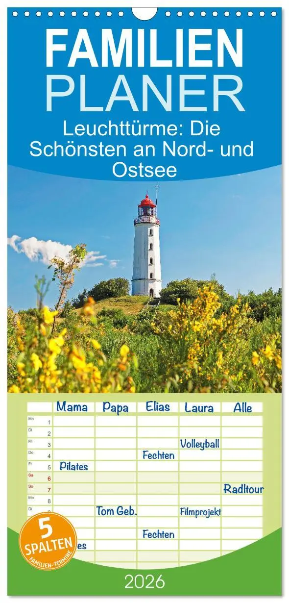Cover: 9783516498936 | Familienplaner 2026 - Leuchttürme: Die Schönsten an Nord- und...