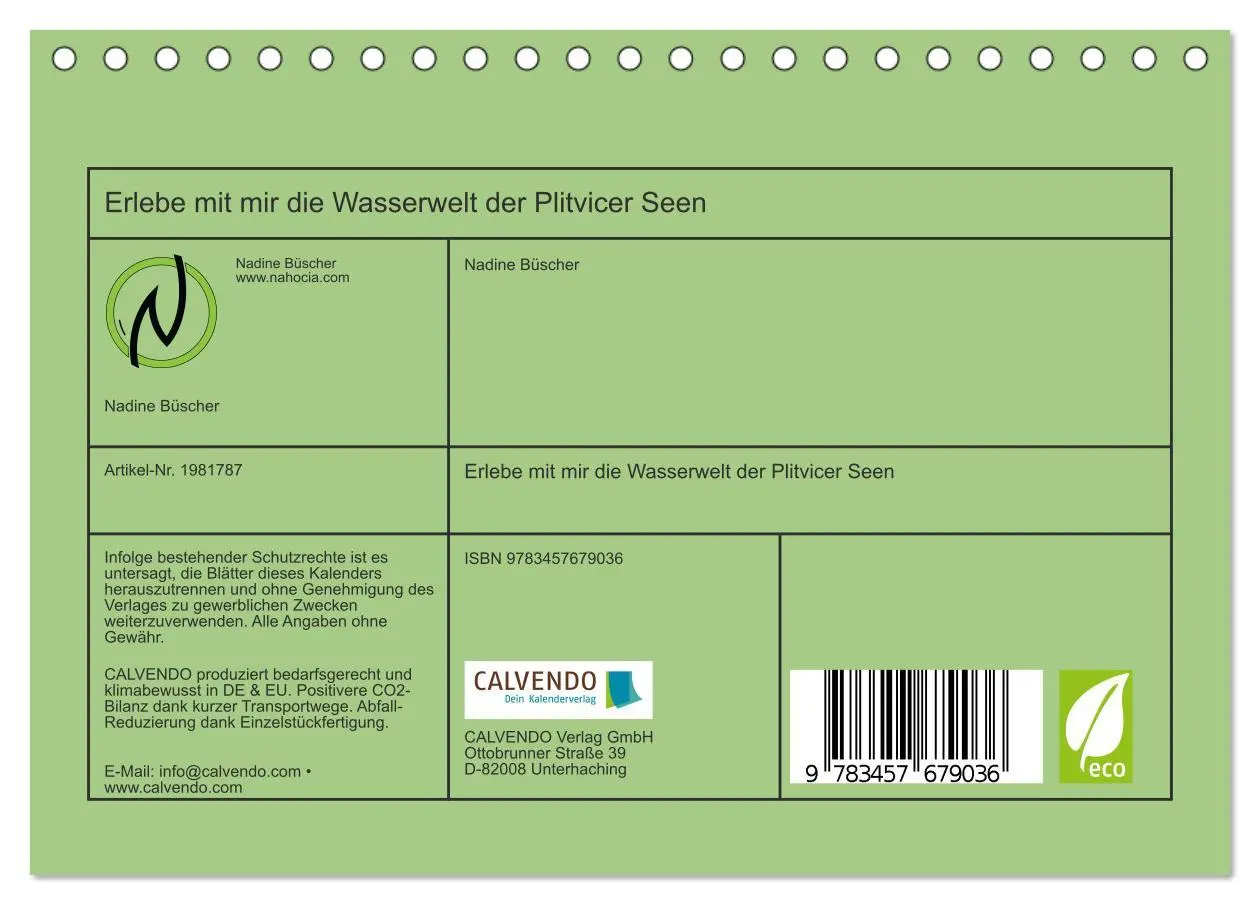 Bild: 9783457679036 | Erlebe mit mir die Wasserwelt der Plitvicer Seen (Tischkalender...