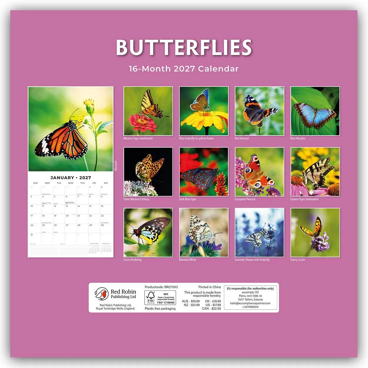 Bild: 9781804429136 | Butterflies - Schmetterlinge 2027 - 16-Monatskalender | Robin Red