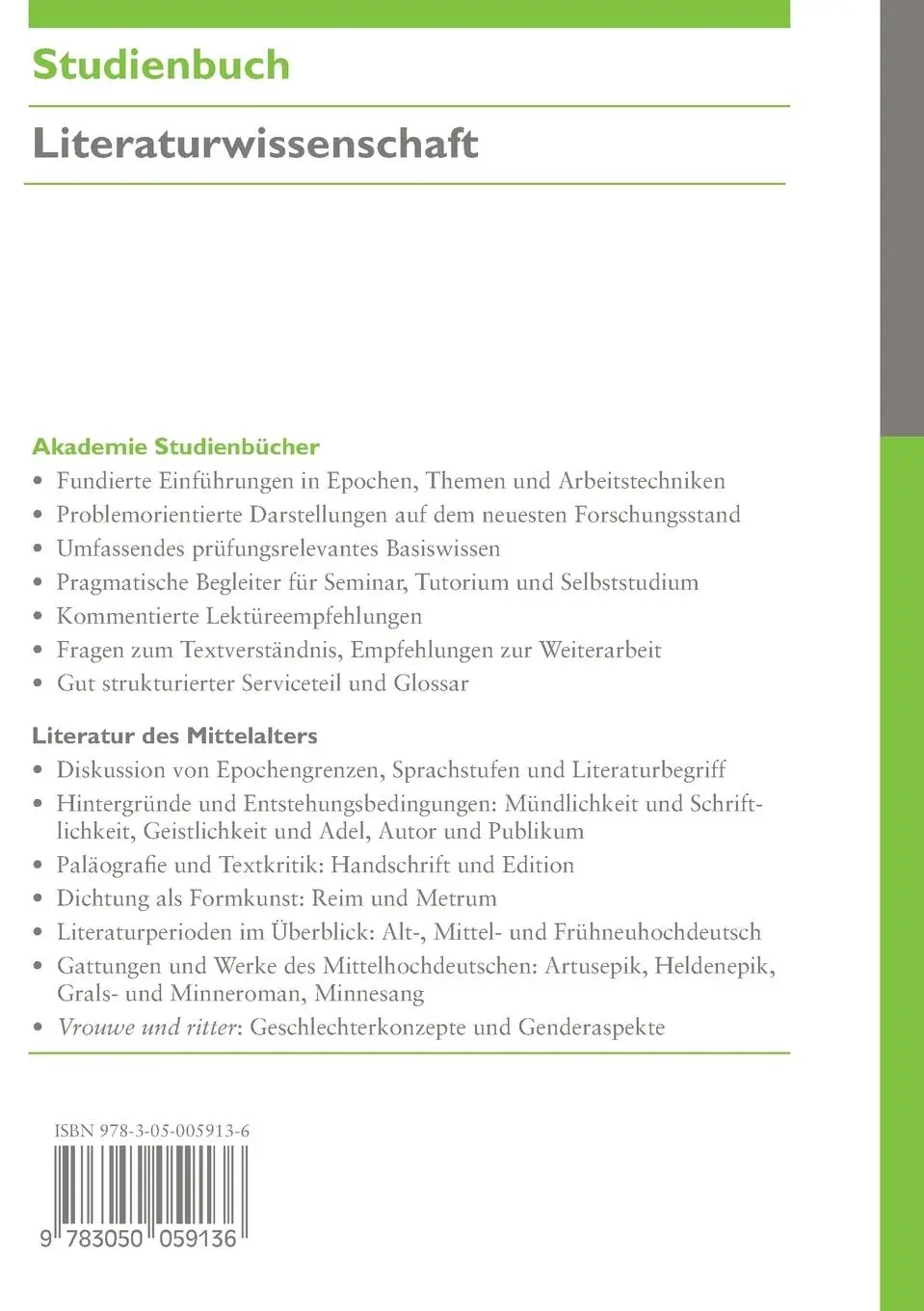 Rückseite: 9783050059136 | Literatur des Mittelalters | Heinz Sieburg | Taschenbuch | 249 S.