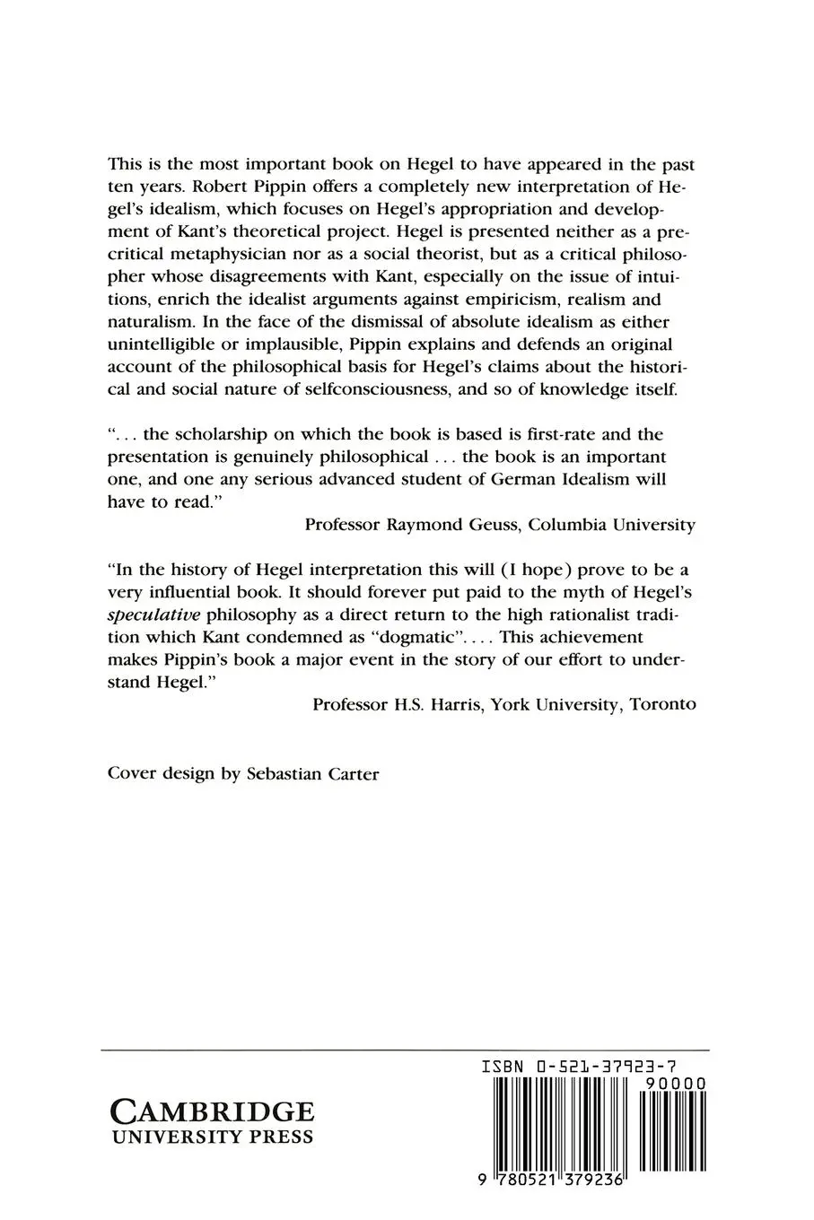 Rückseite: 9780521379236 | Hegel's Idealism | The Satisfactions of Self-Consciousness | Buch
