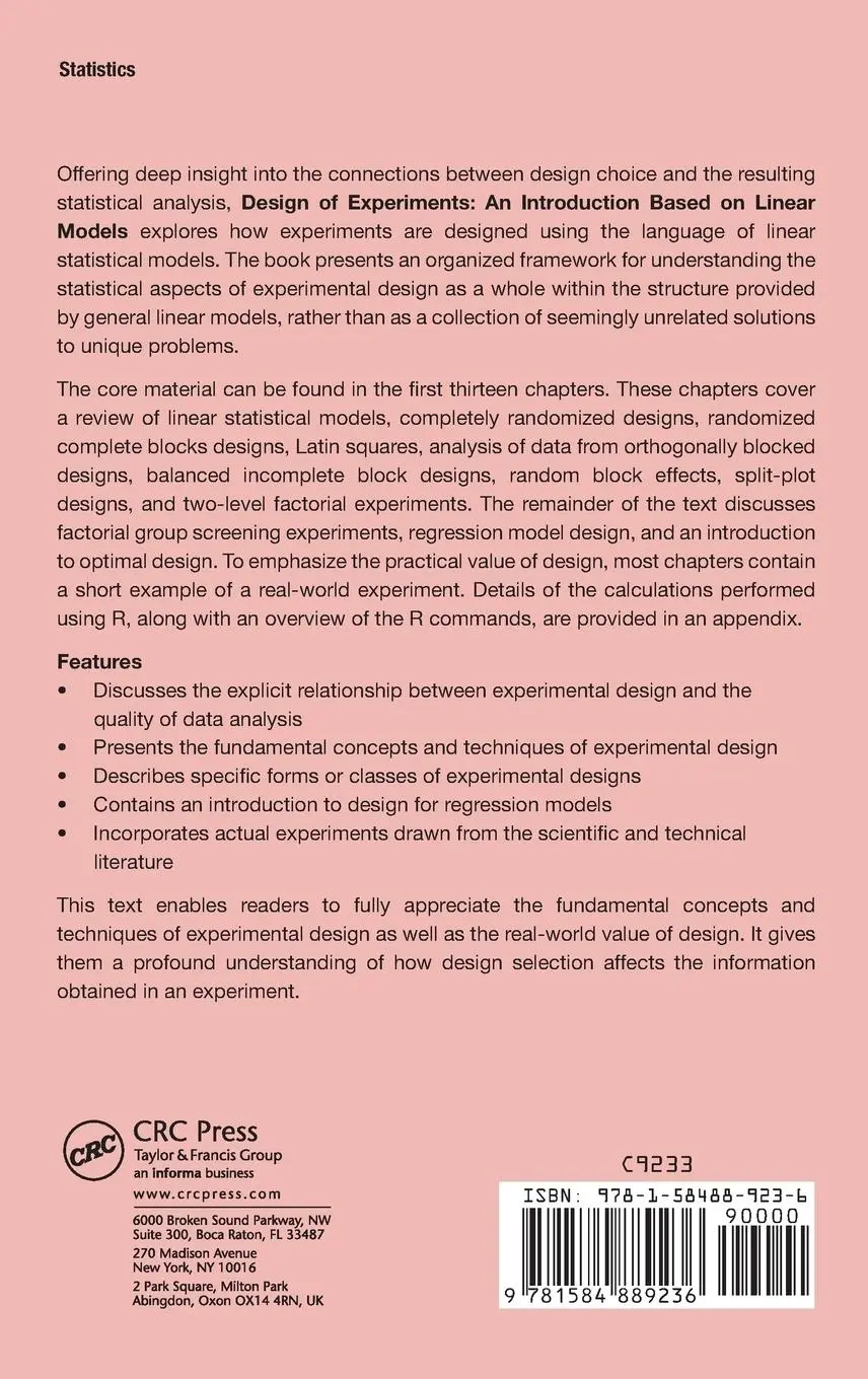 Rückseite: 9781584889236 | Design of Experiments | An Introduction Based on Linear Models | Buch