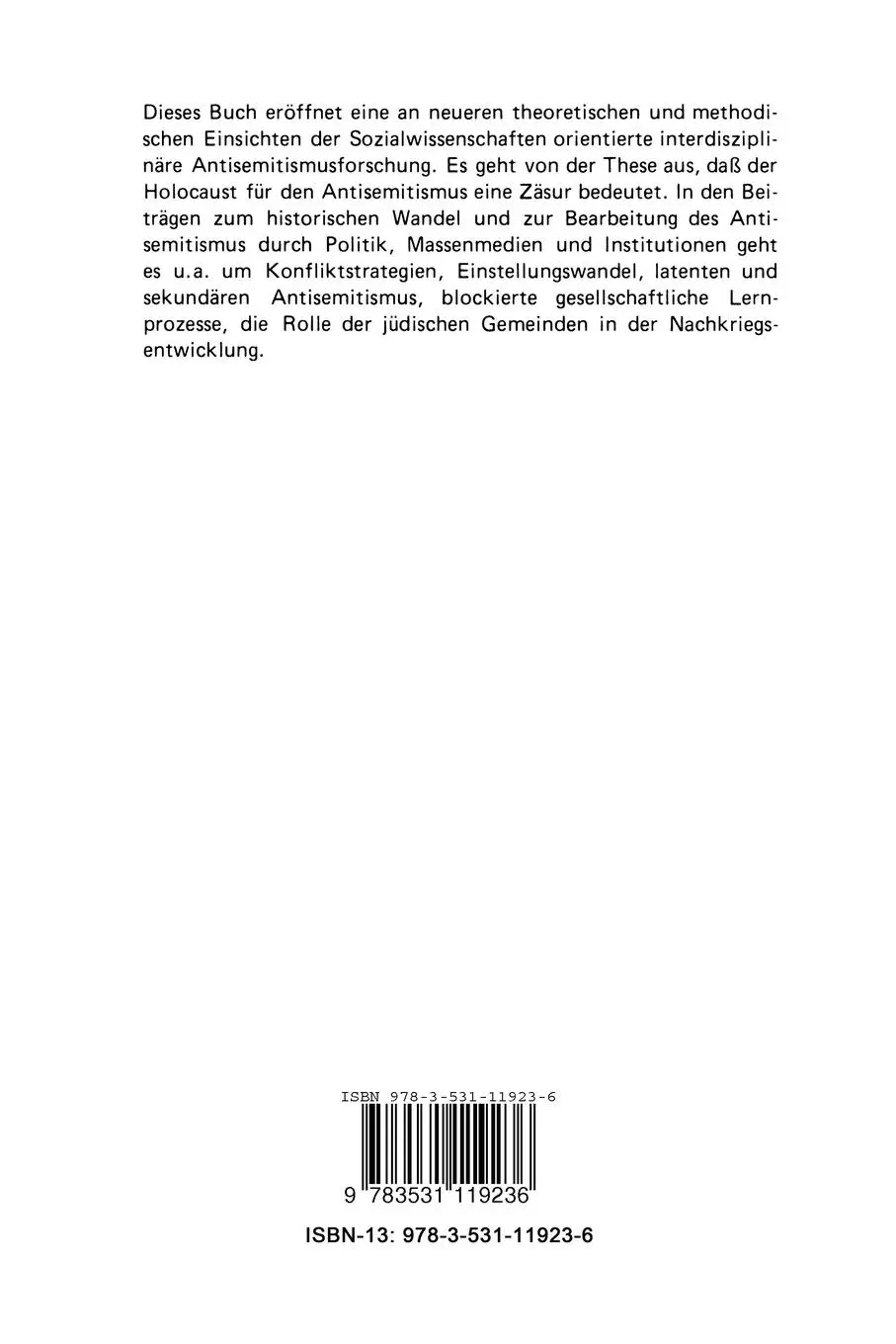Rückseite: 9783531119236 | Antisemitismus in der politischen Kultur nach 1945 | Rainer Bergmann
