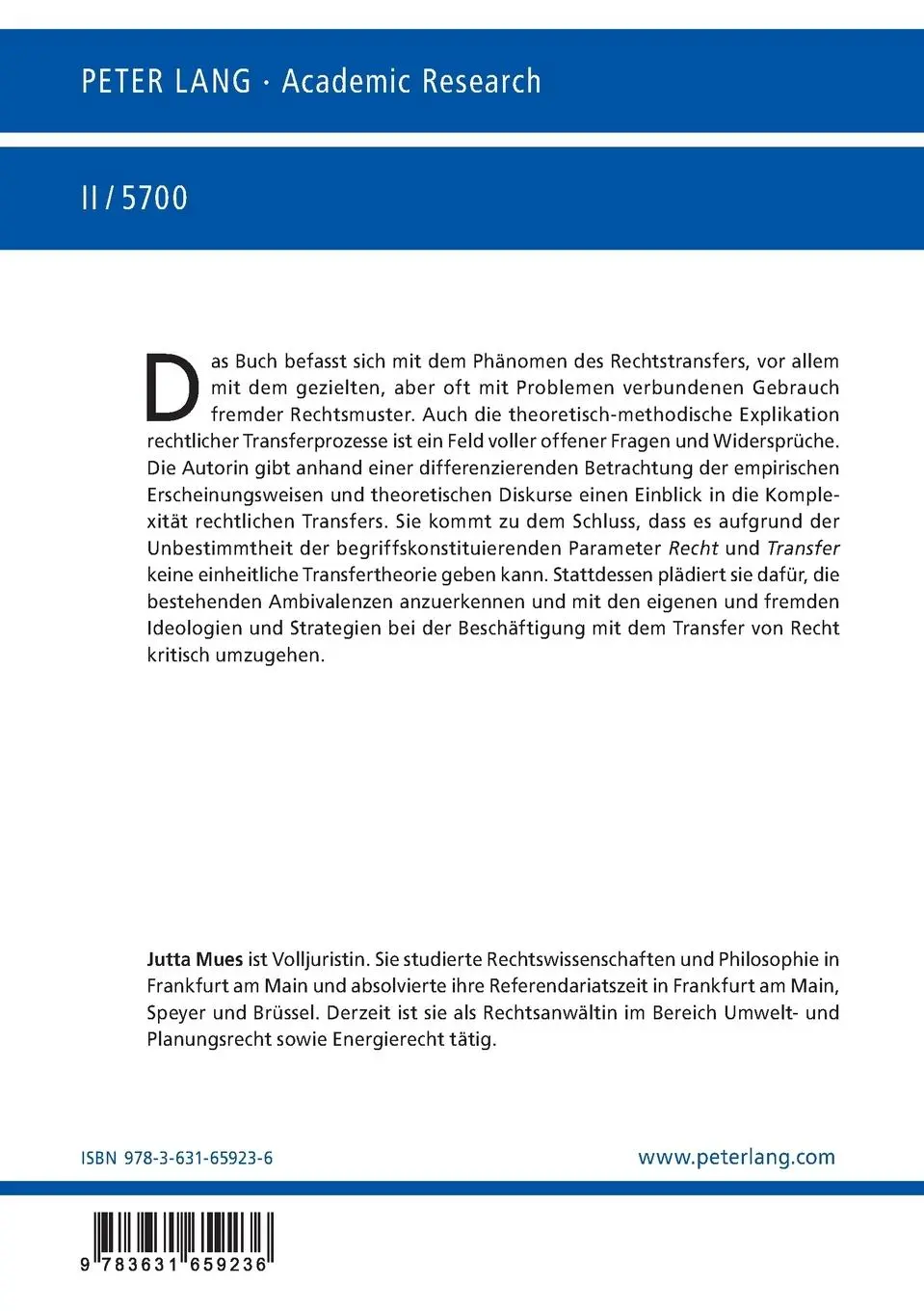 Rückseite: 9783631659236 | Rechtstransfer | Jutta Mues | Taschenbuch | Kartoniert / Broschiert