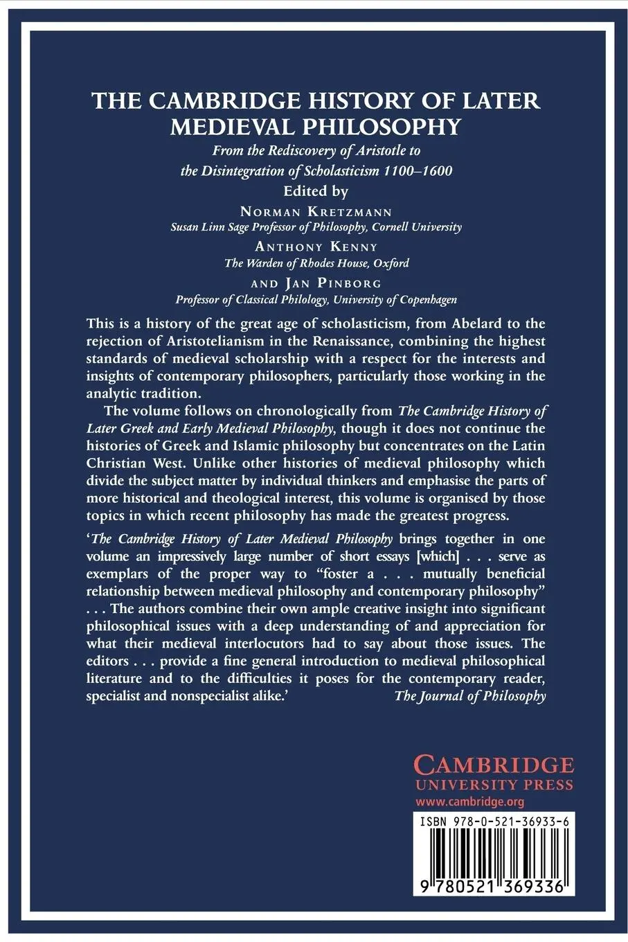 Rückseite: 9780521369336 | The Cambridge History of Later Medieval Philosophy | Norman Kretzman