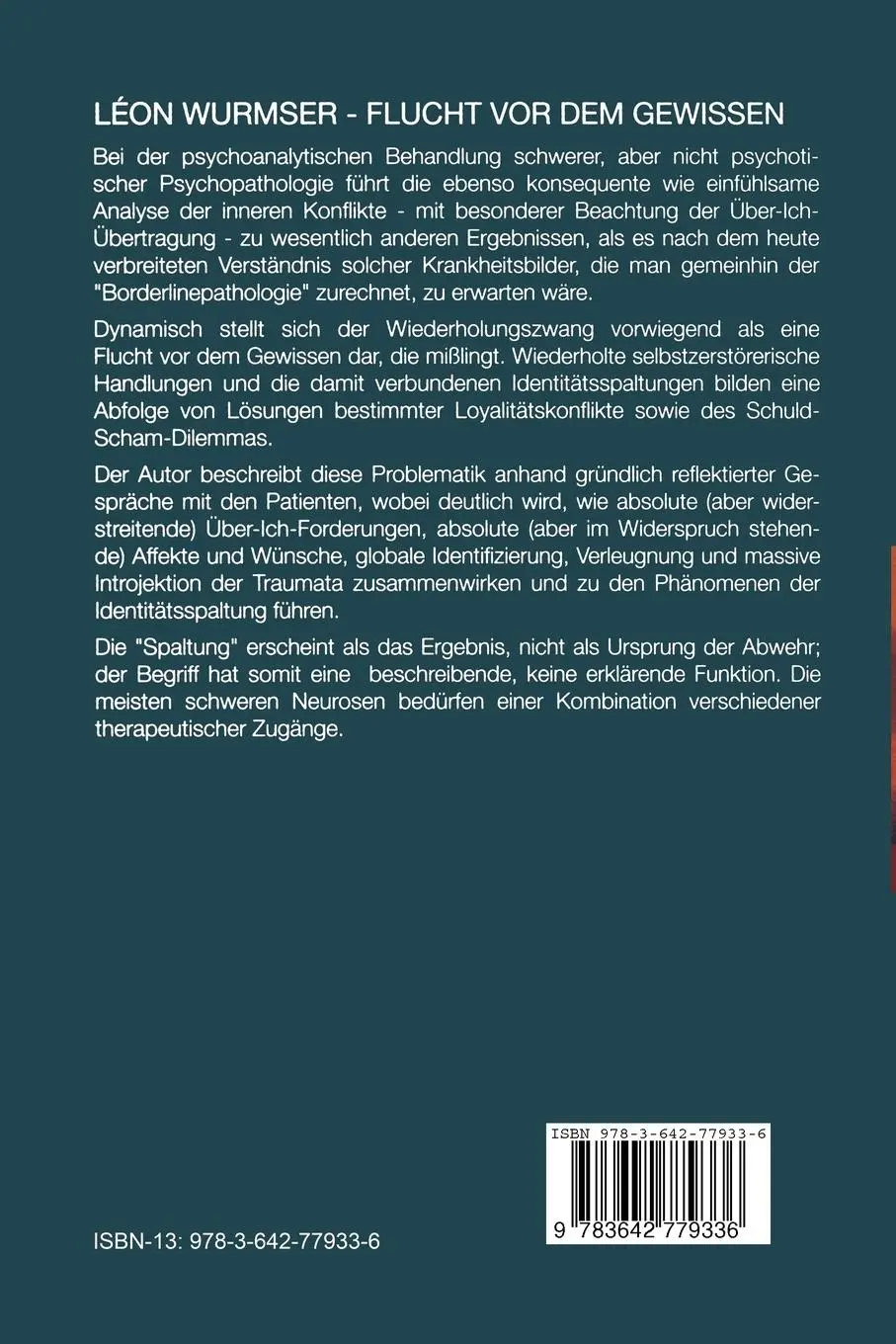 Rückseite: 9783642779336 | Flucht vor dem Gewissen | Leon Wurmser | Taschenbuch | xvi | Deutsch