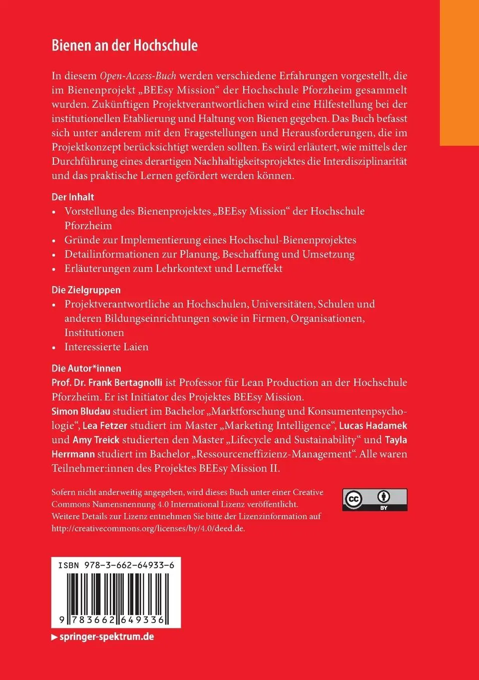 Rückseite: 9783662649336 | Bienen an der Hochschule | Frank Bertagnolli (u. a.) | Taschenbuch