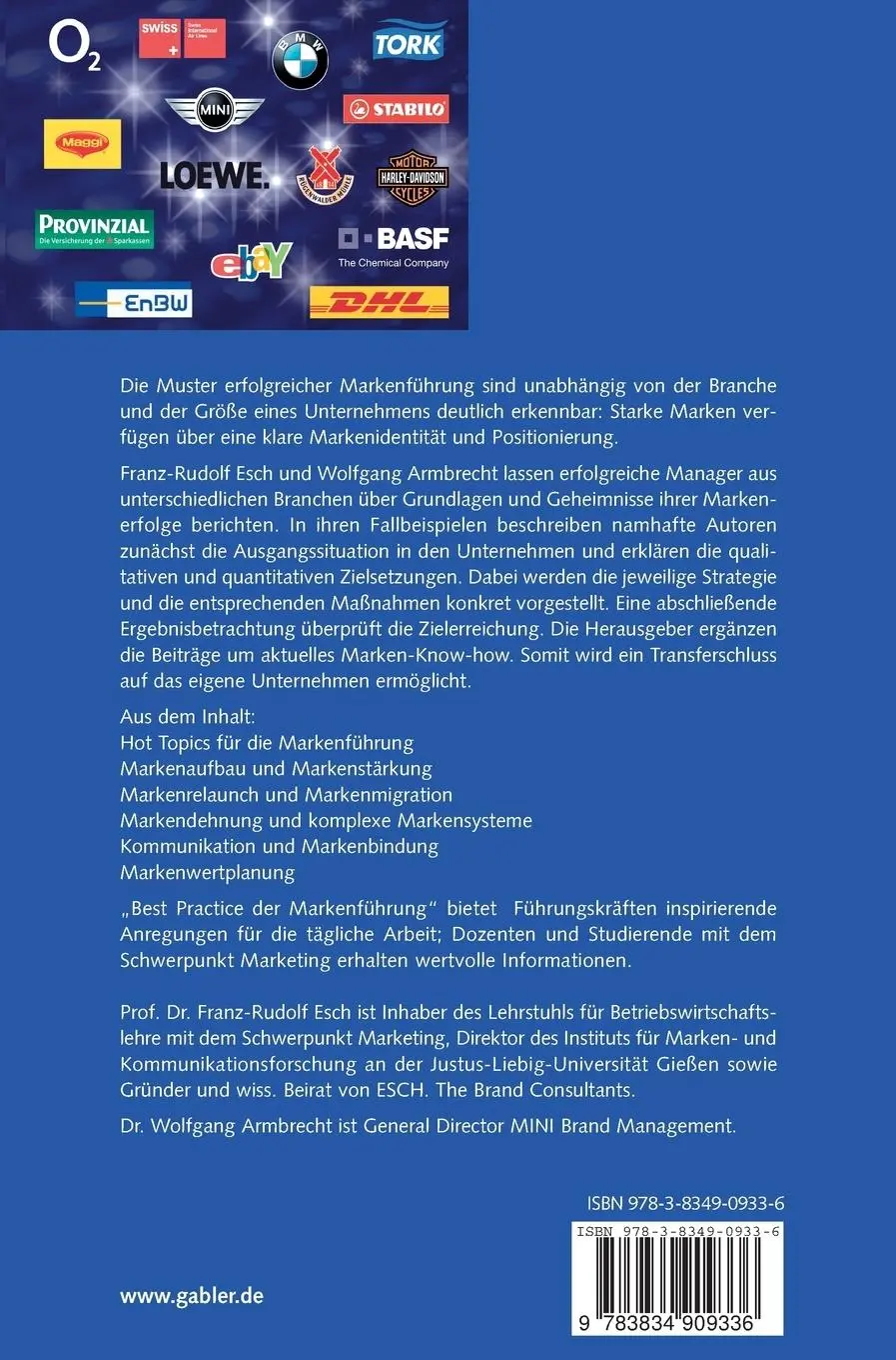 Rückseite: 9783834909336 | Best Practice der Markenführung | Wolfgang Armbrecht (u. a.) | Buch