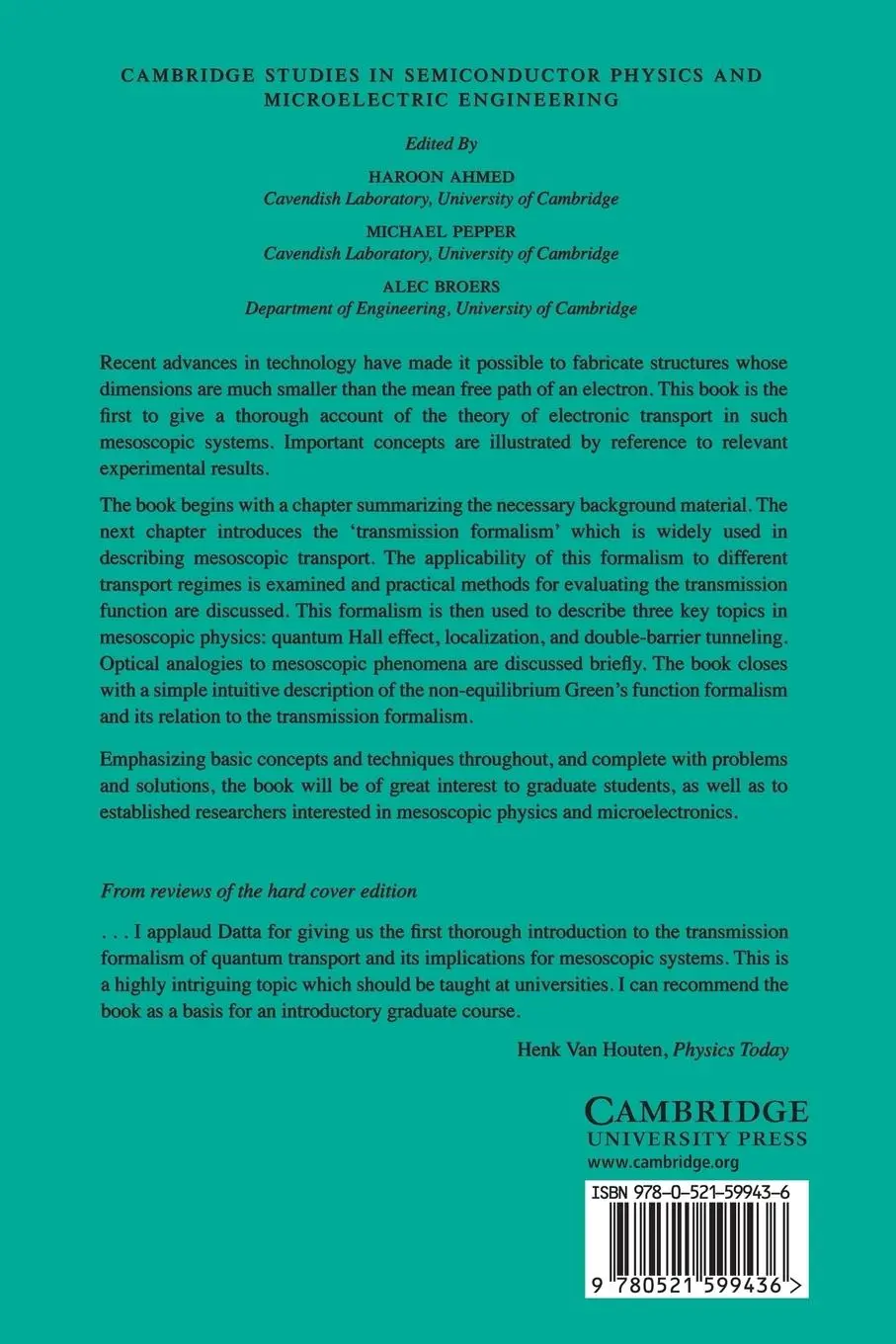 Rückseite: 9780521599436 | Electronic Transport in Mesoscopic Systems | Supriyo Datta | Buch