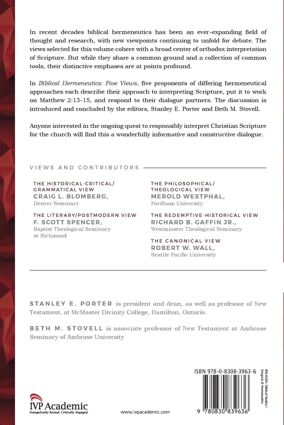 Rückseite: 9780830839636 | Biblical Hermeneutics | Five Views | Stanley E. Porter (u. a.) | Buch