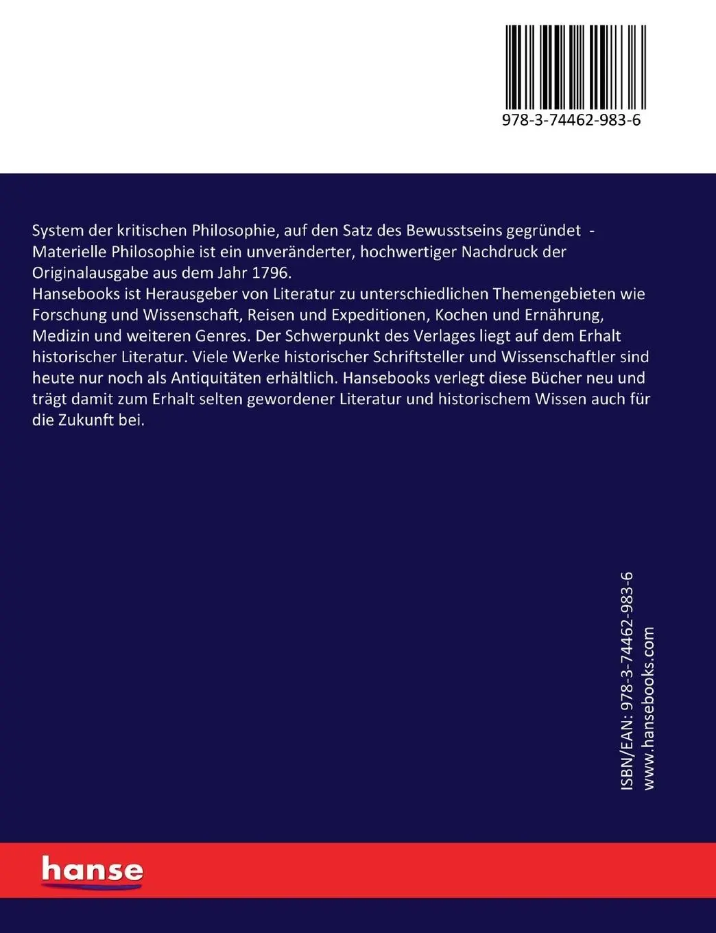 Rückseite: 9783744629836 | System der kritischen Philosophie, auf den Satz des Bewusstseins...