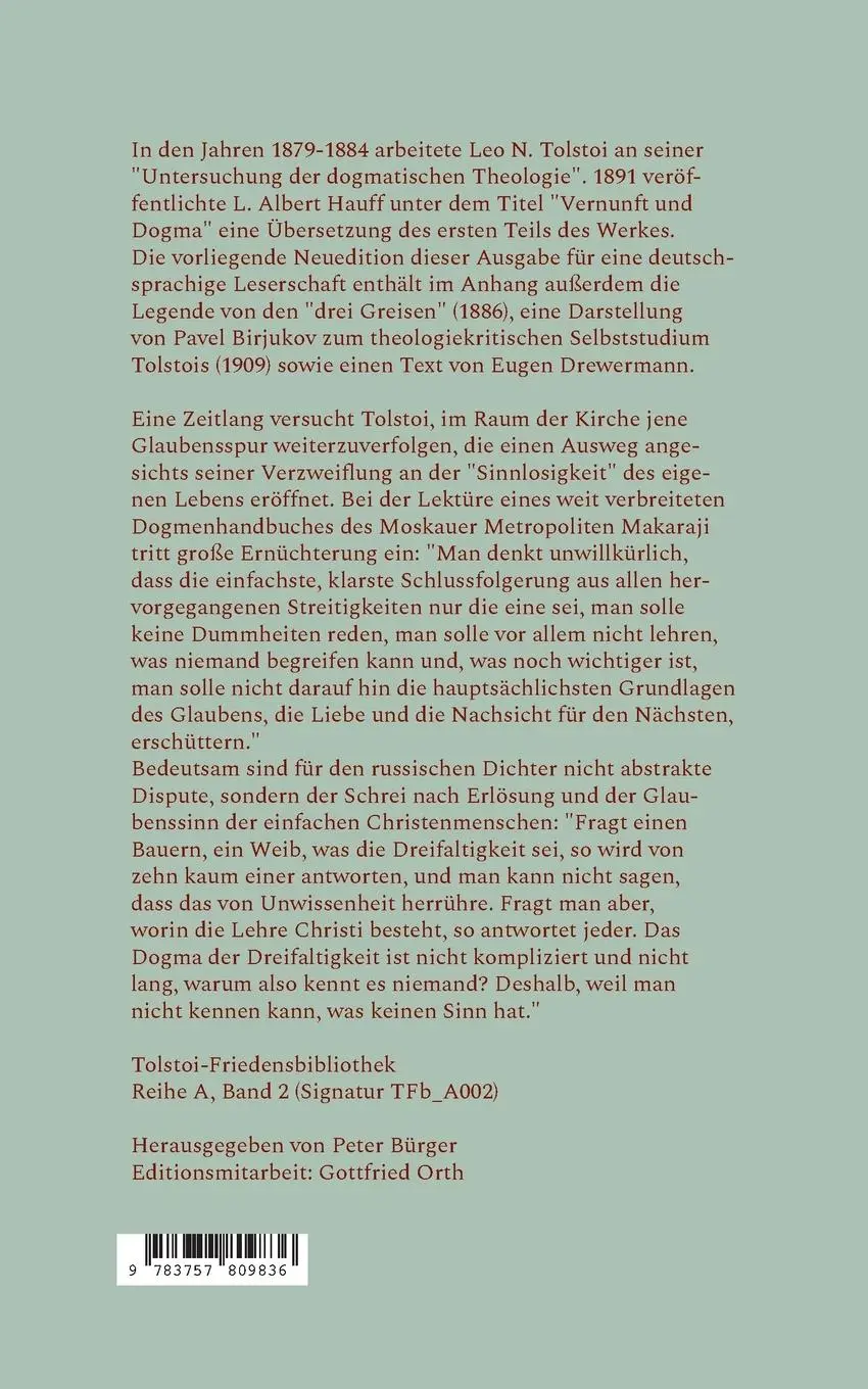 Rückseite: 9783757809836 | Vernunft und Dogma | Leo N. Tolstoi | Taschenbuch | Paperback | 216 S.