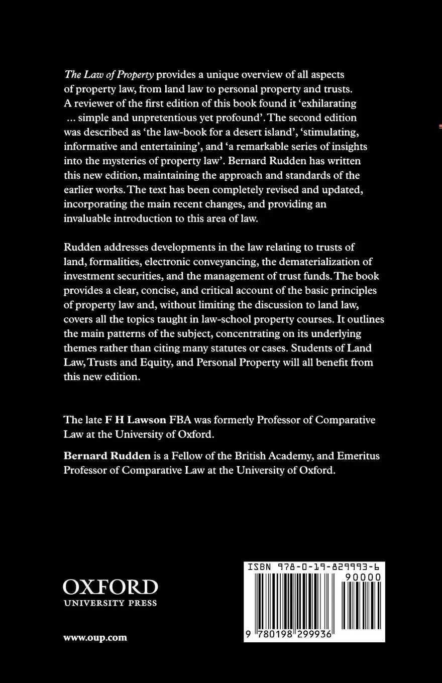 Rückseite: 9780198299936 | Law of Property | F. H. Lawson (u. a.) | Taschenbuch | Englisch | 2002