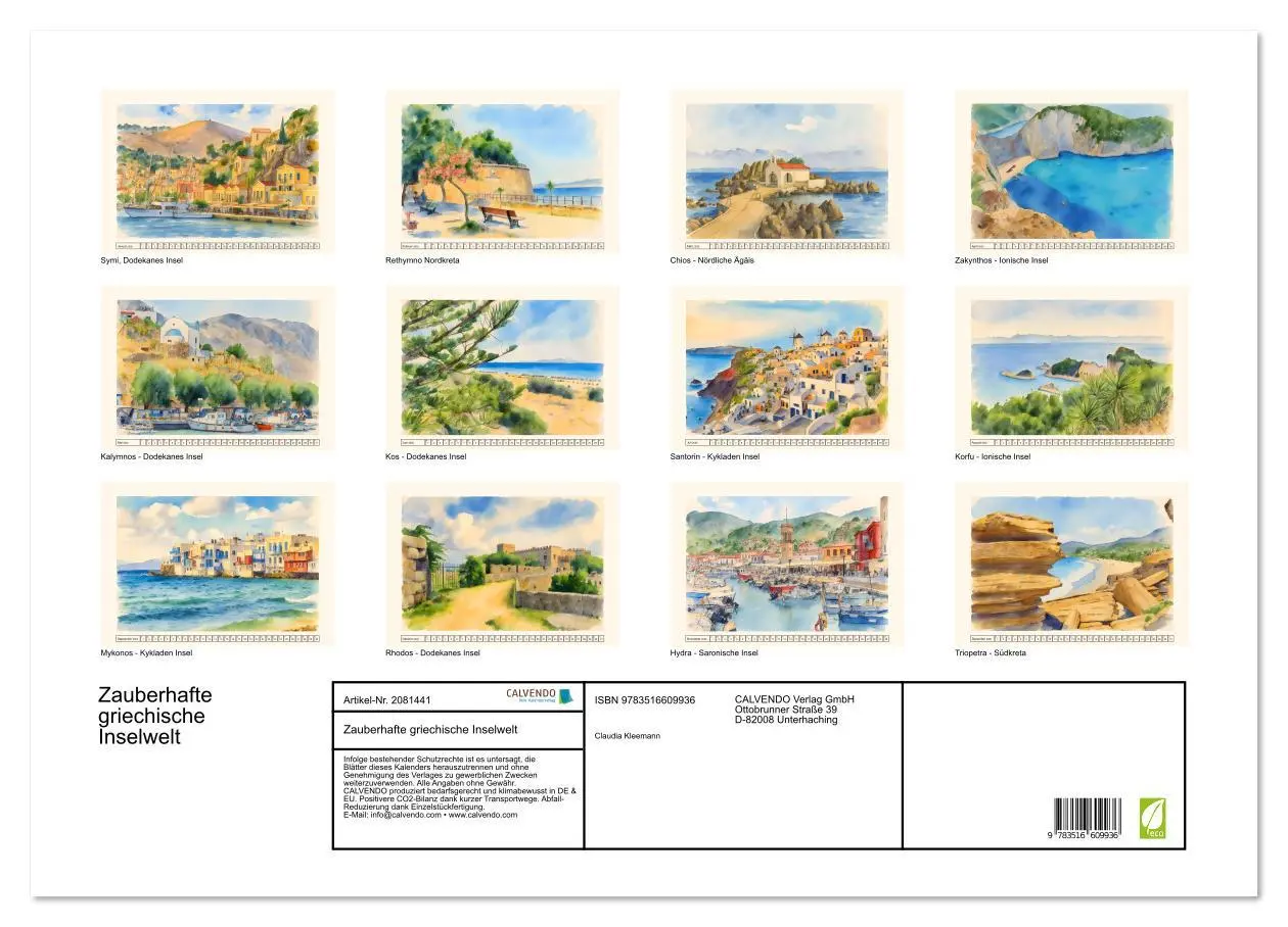 Bild: 9783516609936 | Zauberhafte griechische Inselwelt (Wandkalender 2026 DIN A2 quer),...