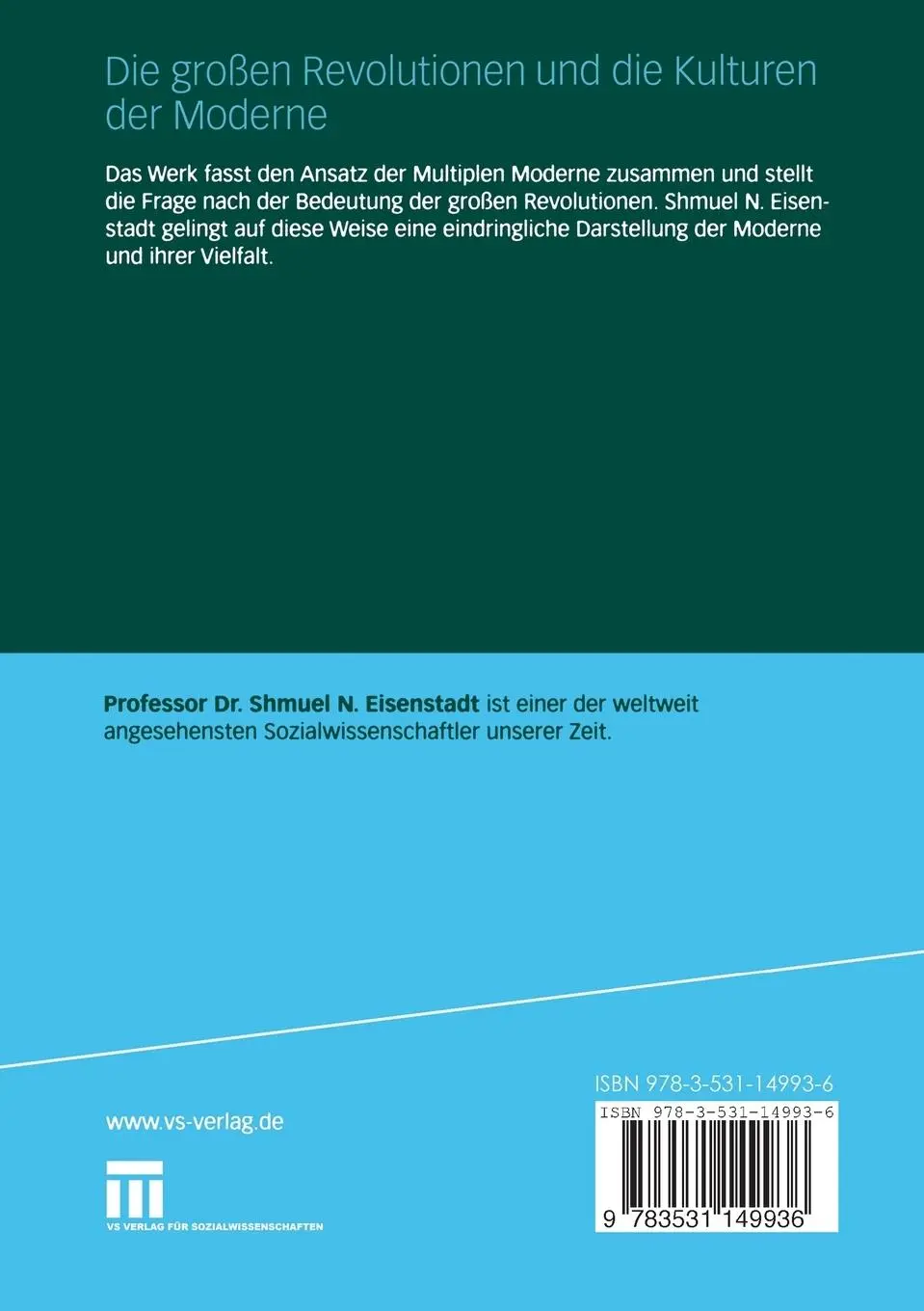 Rückseite: 9783531149936 | Die großen Revolutionen und die Kulturen der Moderne | Eisenstadt