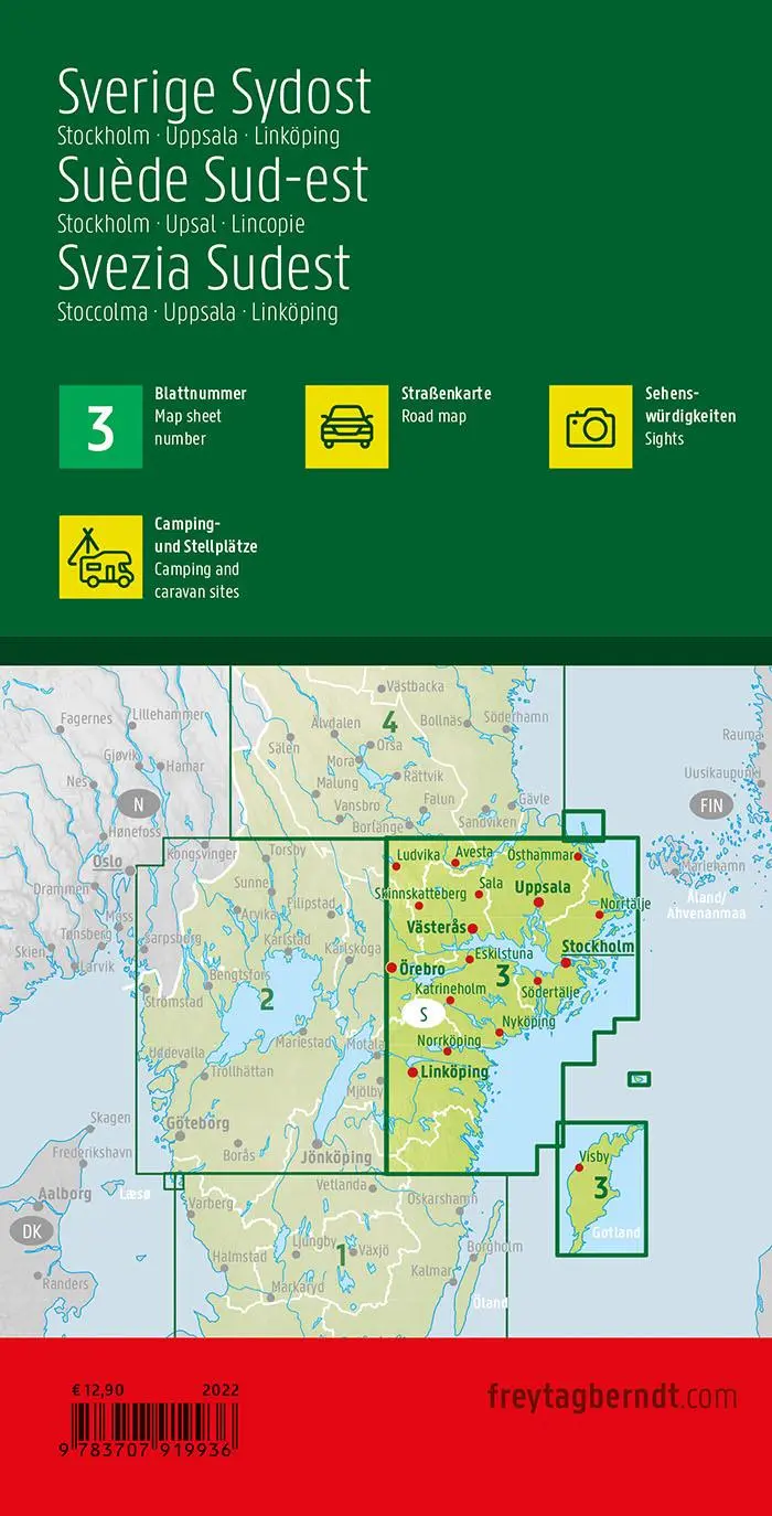 Rückseite: 9783707919936 | Schweden Südost, Straßen- und Freizeitkarte 1:250.000, freytag &amp;...