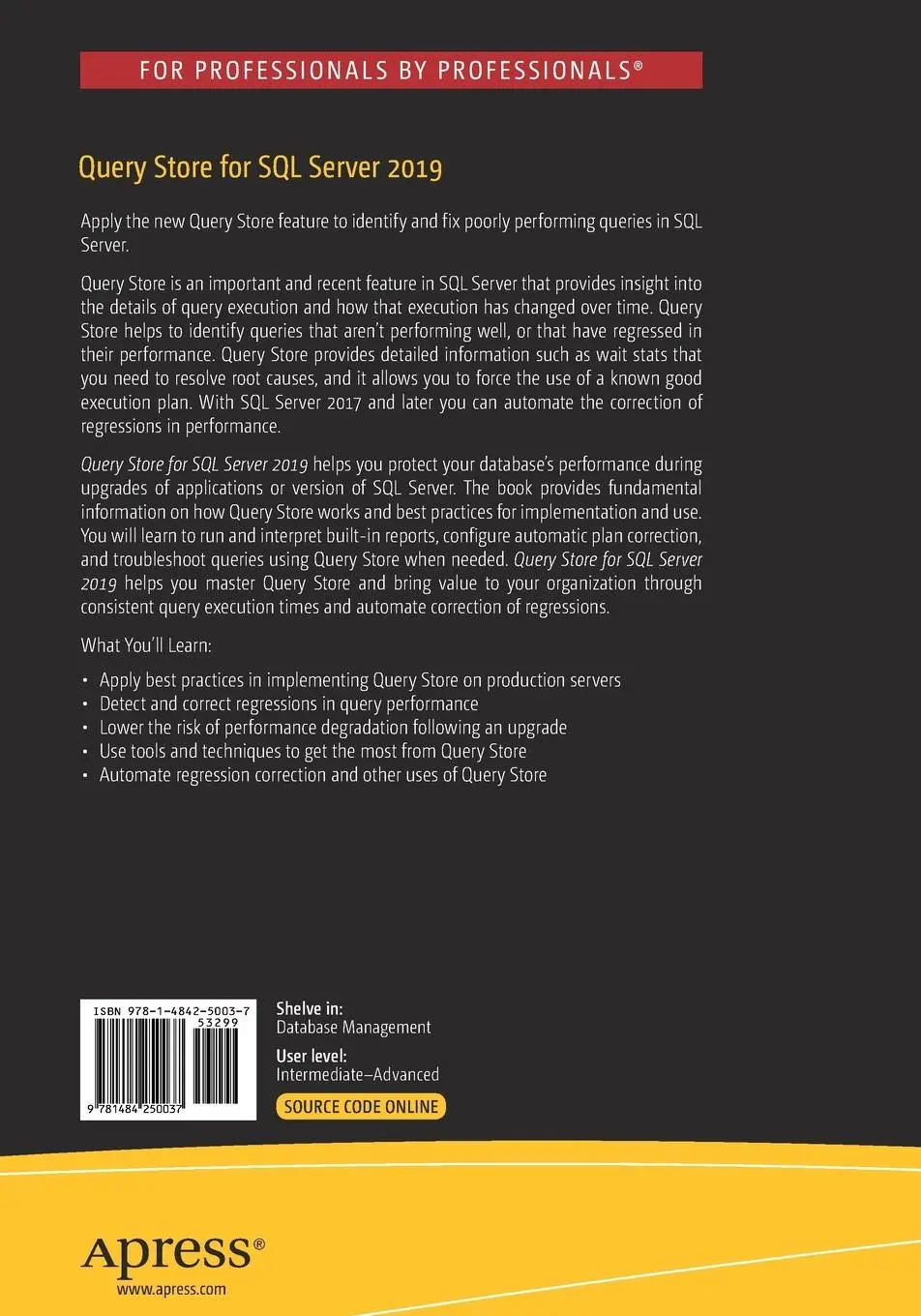Rückseite: 9781484250037 | Query Store for SQL Server 2019 | Grant Fritchey (u. a.) | Taschenbuch