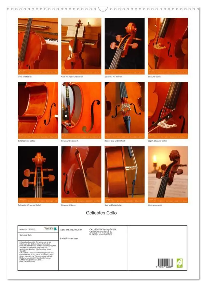 Bild: 9783457010037 | Geliebtes Cello (Wandkalender 2025 DIN A2 hoch), CALVENDO...