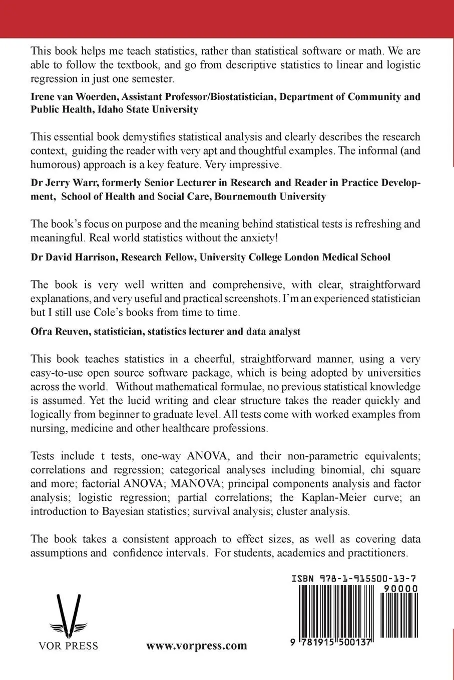 Rückseite: 9781915500137 | Statistical Testing with jamovi Health | SECOND EDITION | Cole Davis