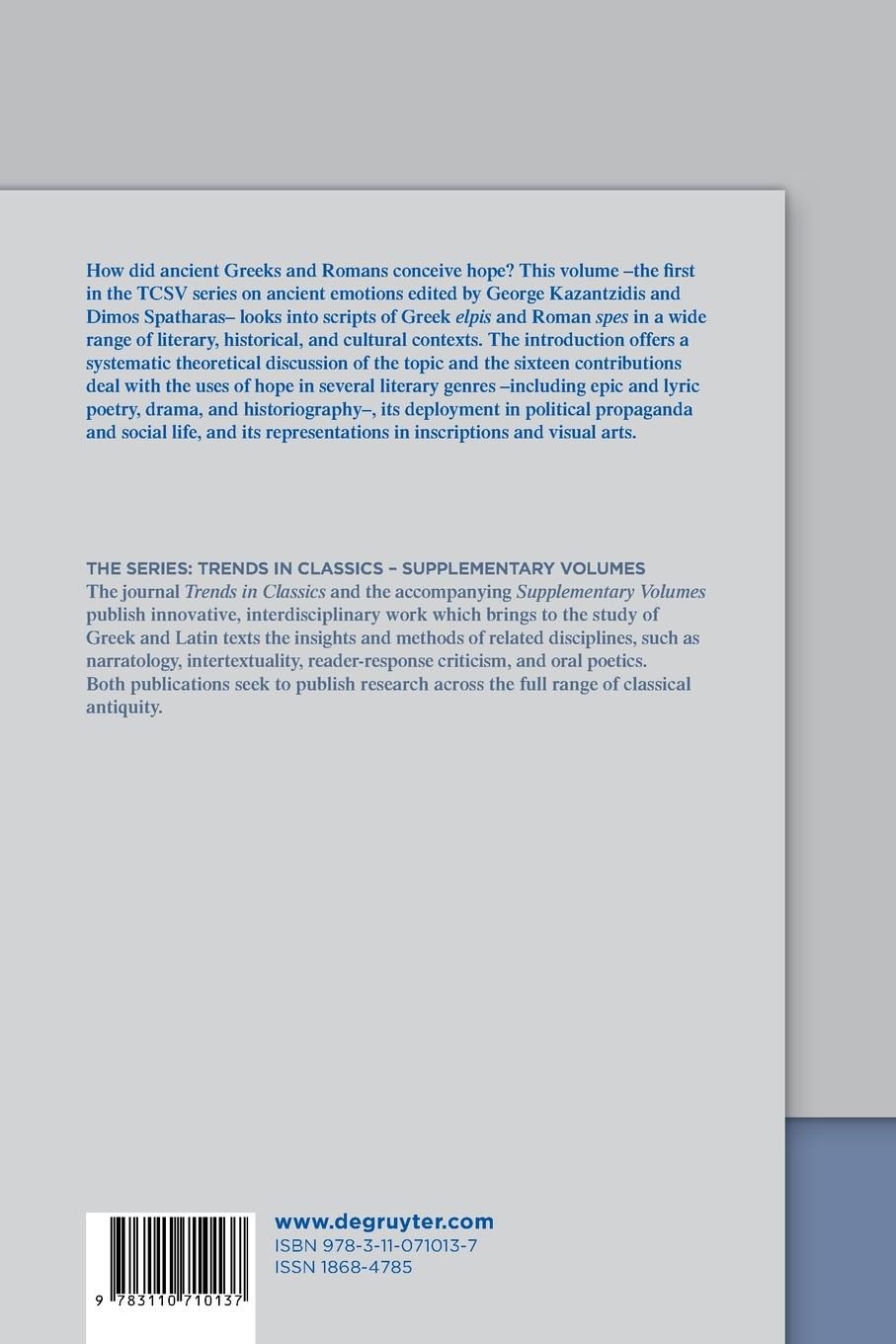 Rückseite: 9783110710137 | Hope in Ancient Literature, History, and Art | Ancient Emotions I