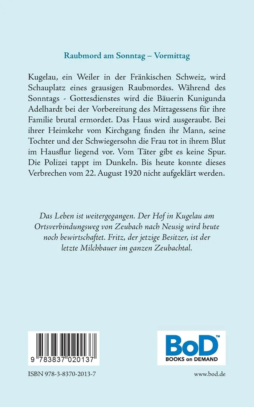 Rückseite: 9783837020137 | Der Sonntagsmord in Kugelau | Anton Adelhardt | Taschenbuch | 120 S.