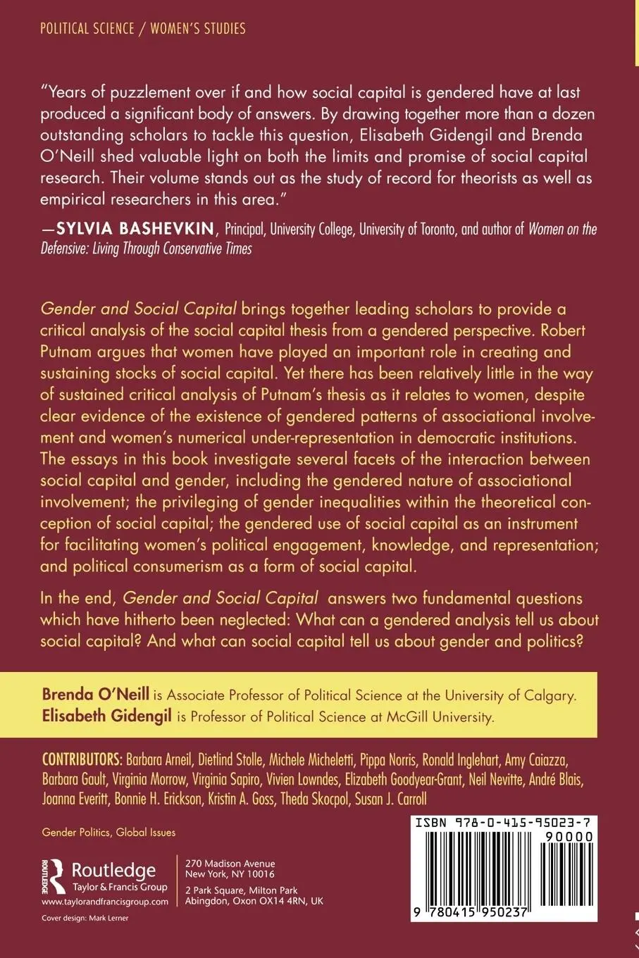 Rückseite: 9780415950237 | Gender and Social Capital | Brenda O'Neill (u. a.) | Taschenbuch