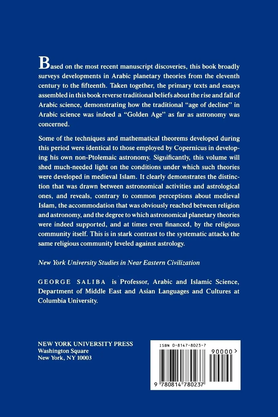 Rückseite: 9780814780237 | A History of Arabic Astronomy | George Saliba | Taschenbuch | Englisch
