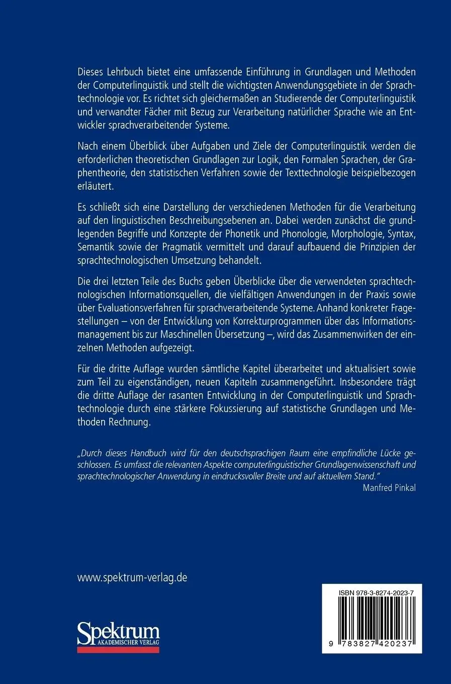 Rückseite: 9783827420237 | Computerlinguistik und Sprachtechnologie | Eine Einführung | Buch