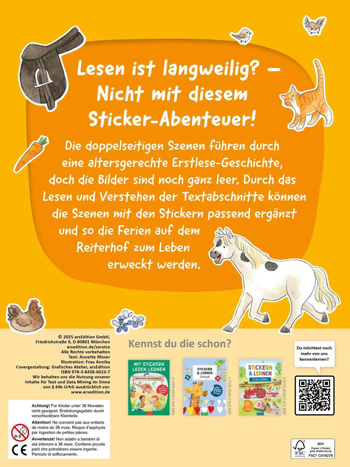 Rückseite: 9783845860237 | Mit Stickern Lesen lernen - Ferien auf dem Reiterhof | Annette Moser