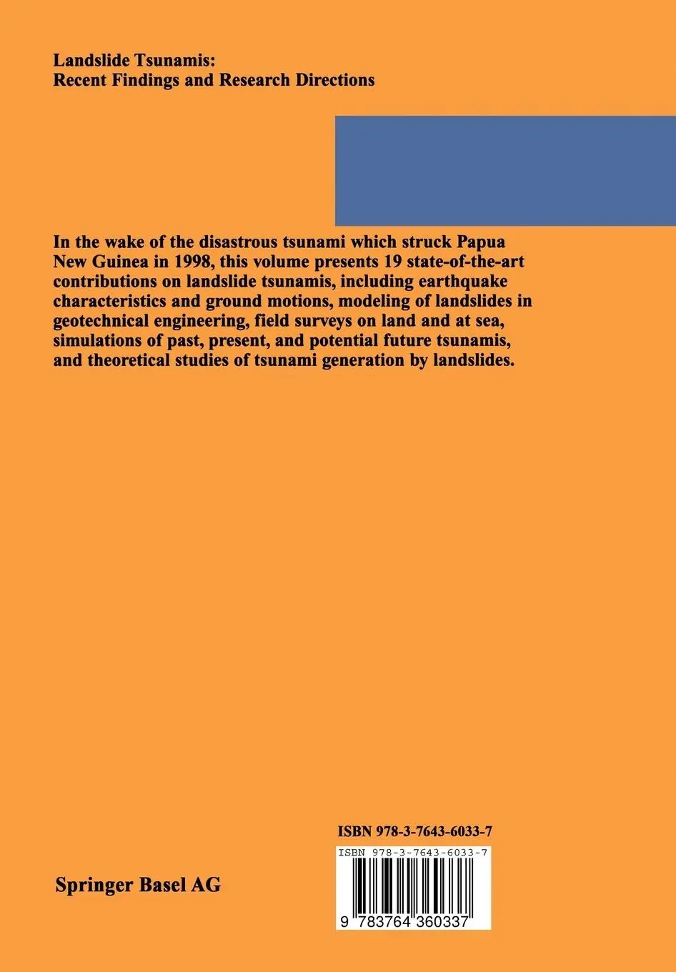 Rückseite: 9783764360337 | Landslide Tsunamis: Recent Findings and Research Directions | Buch