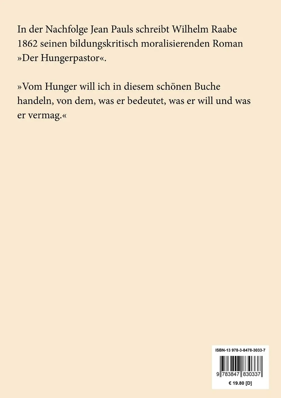 Rückseite: 9783847830337 | Der Hungerpastor (Großdruck) | Wilhelm Raabe | Taschenbuch | 496 S.