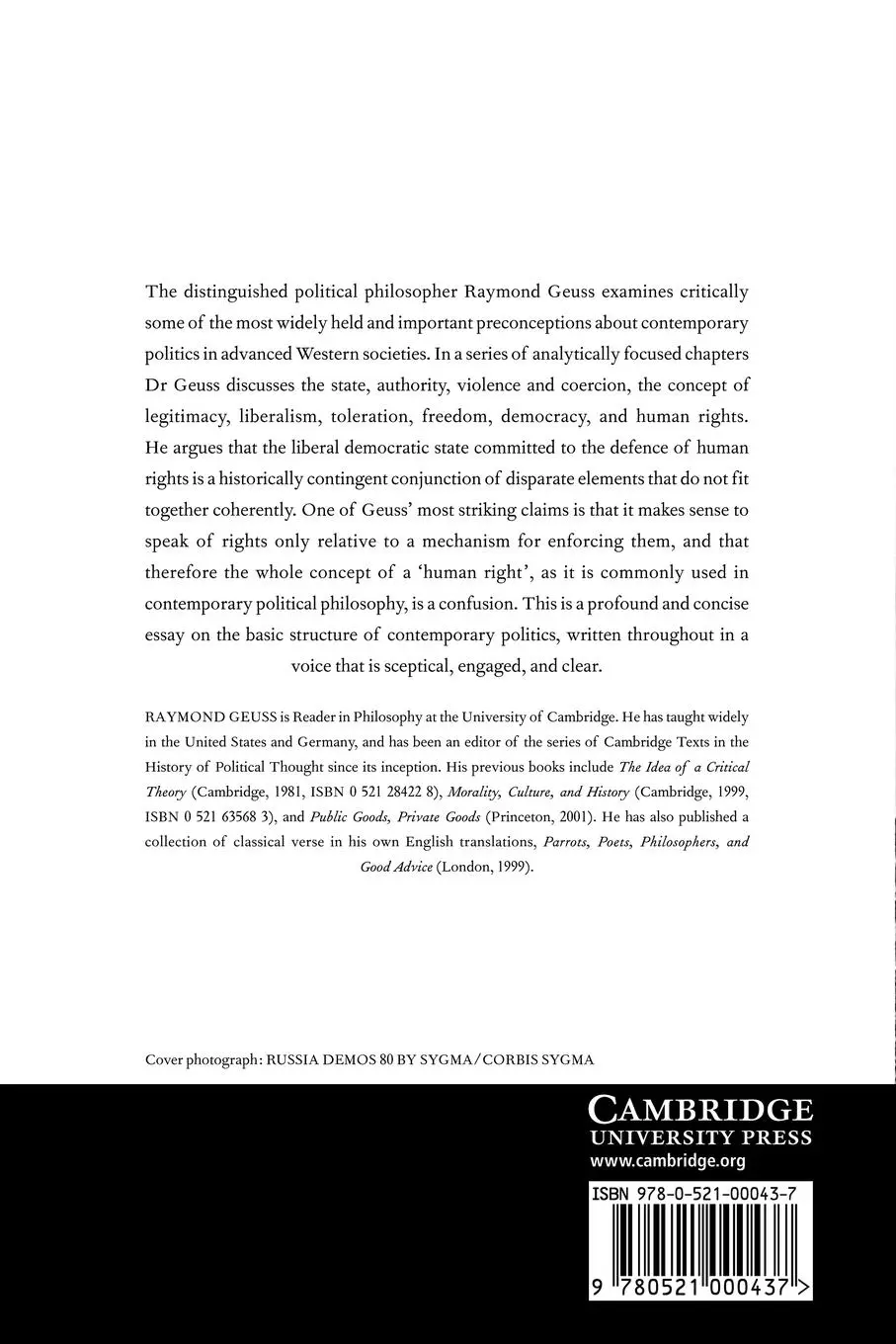 Rückseite: 9780521000437 | History and Illusion in Politics | Raymond Geuss | Taschenbuch | 2010