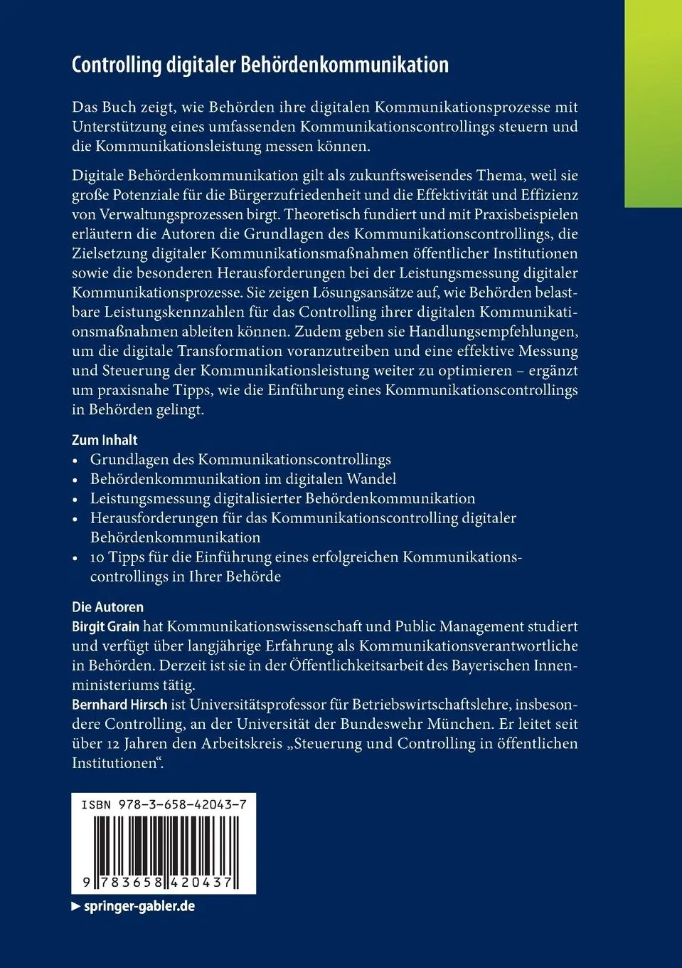 Rückseite: 9783658420437 | Controlling digitaler Behördenkommunikation | Bernhard Hirsch (u. a.)