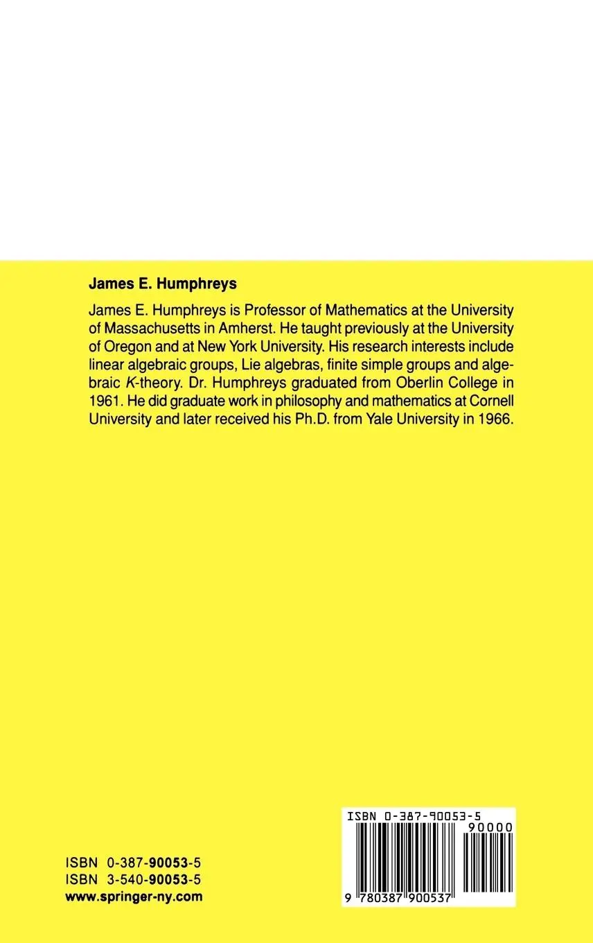 Rückseite: 9780387900537 | Introduction to Lie Algebras and Representation Theory | Humphreys