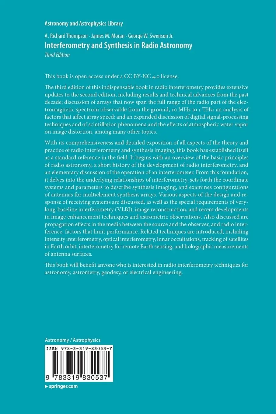Rückseite: 9783319830537 | Interferometry and Synthesis in Radio Astronomy | Thompson (u. a.)