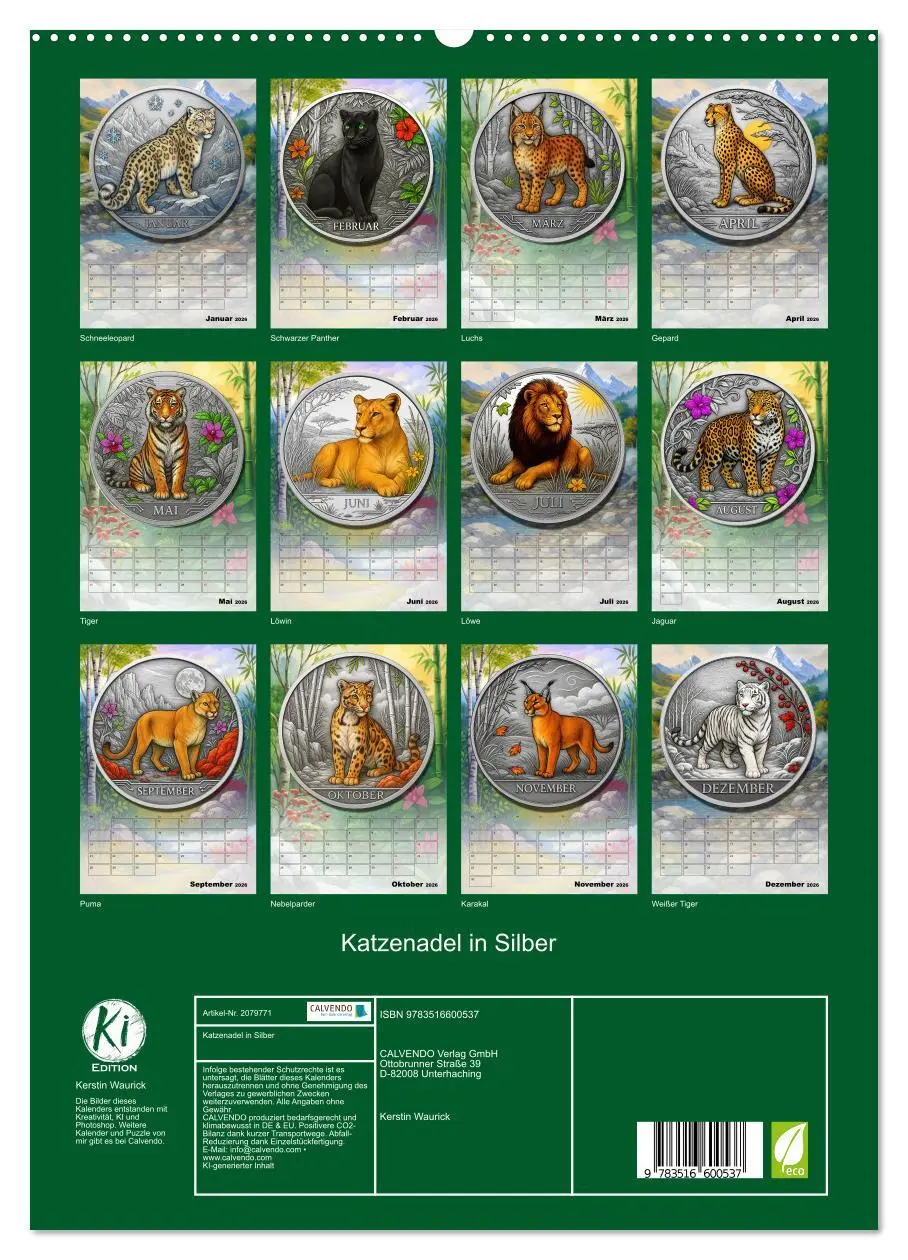 Bild: 9783516600537 | Katzenadel in Silber (hochwertiger Premium Wandkalender 2026 DIN A2...
