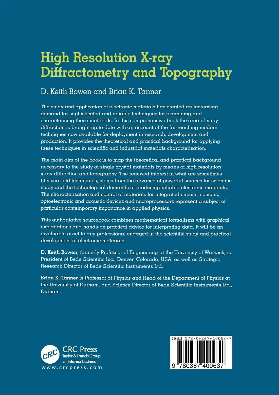 Rückseite: 9780367400637 | High Resolution X-Ray Diffractometry And Topography | Bowen (u. a.)