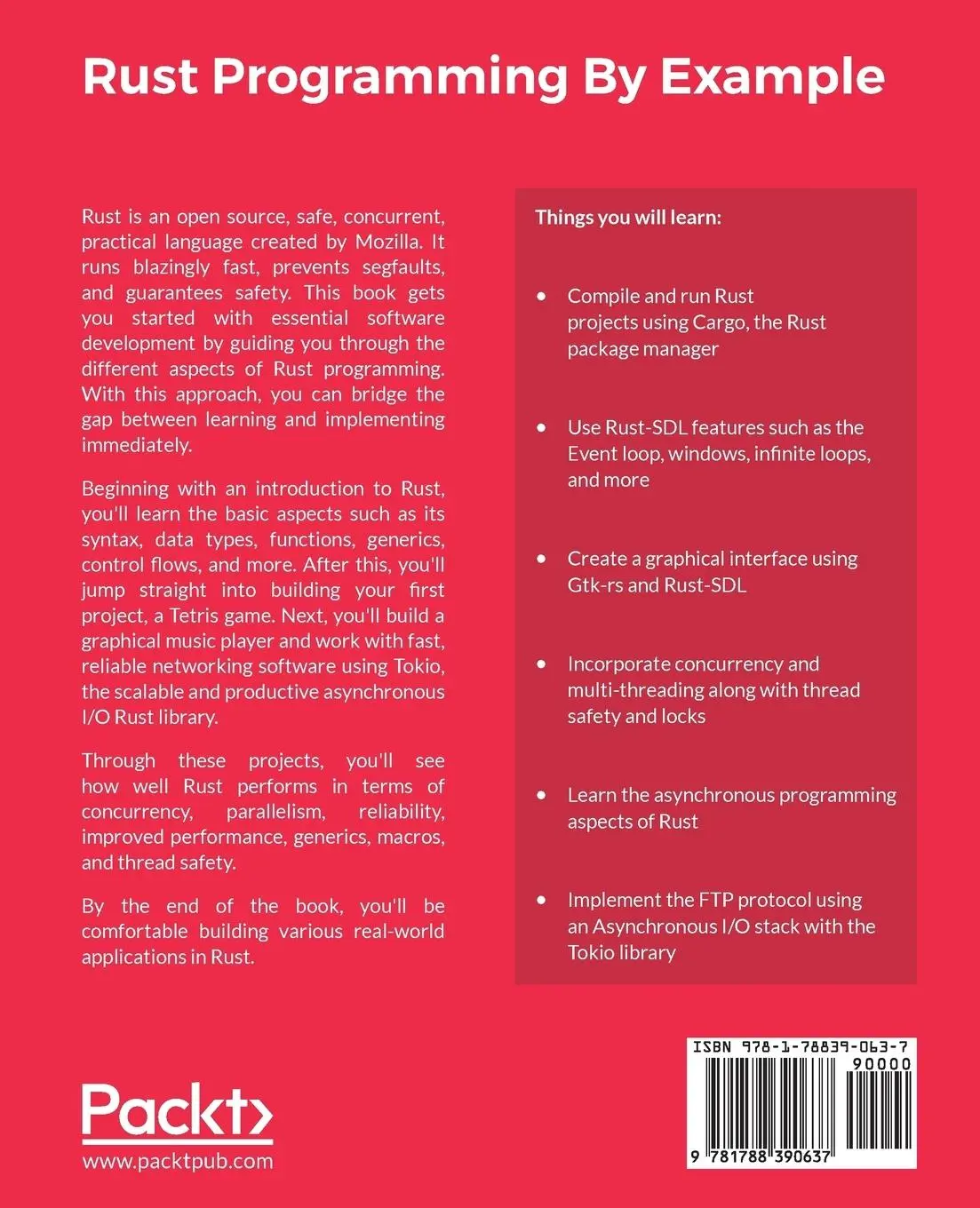 Rückseite: 9781788390637 | Rust Programming By Example | Guillaume Gomez (u. a.) | Taschenbuch