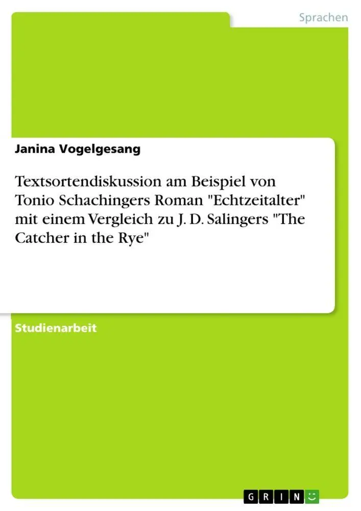 Cover: 9783389120637 | Textsortendiskussion am Beispiel von Tonio Schachingers Roman...