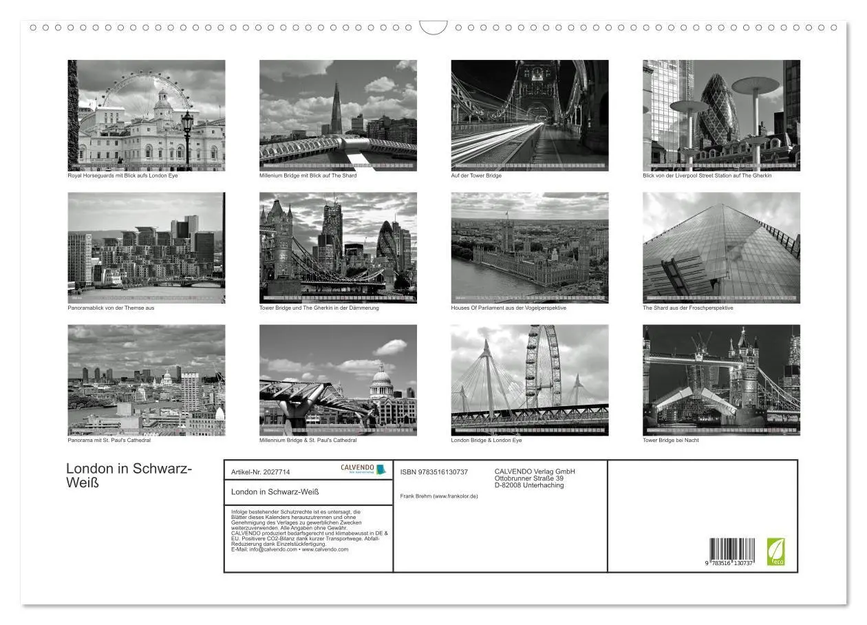 Bild: 9783516130737 | London in Schwarz-Weiß (Wandkalender 2026 DIN A2 quer), CALVENDO...