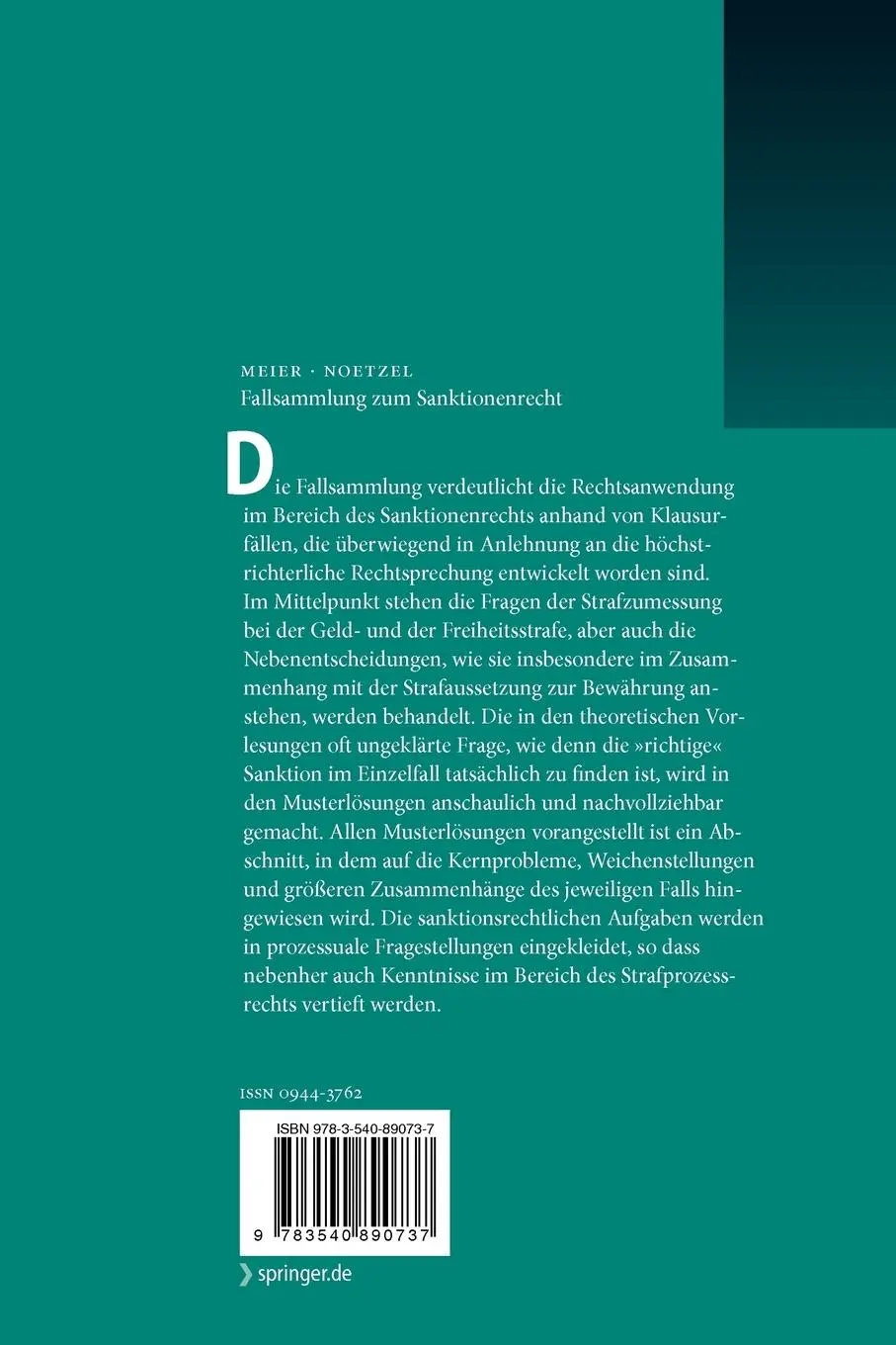 Rückseite: 9783540890737 | Fallsammlung zum Sanktionenrecht | Sarah Noetzel (u. a.) | Taschenbuch