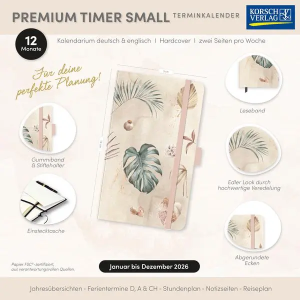 Bild: 9783731890737 | Premium Timer Small "Oase" 2026 | Verlag Korsch | Kalender | 144 S.