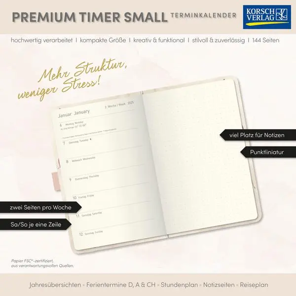 Bild: 9783731890737 | Premium Timer Small "Oase" 2026 | Verlag Korsch | Kalender | 144 S.