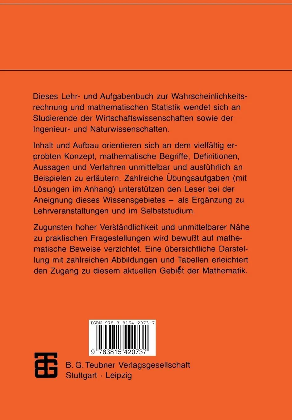 Rückseite: 9783815420737 | Wahrscheinlichkeitsrechnung und Statistik in Beispielen und Aufgaben